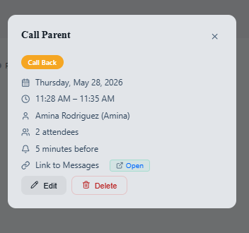 Call Parent — scheduled callback event in SchoolTalk
